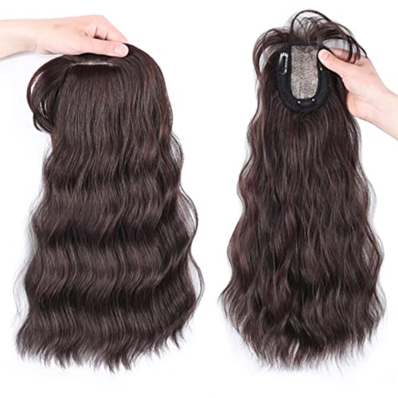 Body Wavy/Curly Hair Topper With Air Bangs For Women,Synthetic Hairpiece Clip in Hair Extension Add Volume Wig for Covering White Hair Hair Loss