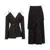 Show Style Simple Suit Off-the-shoulder Suspender Top + High-waist Pleated Skirt Women