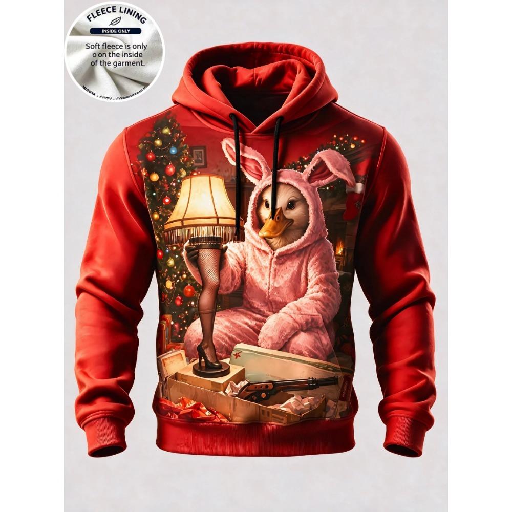 3D Print Christmas Fleece Hoodie Funny Santa Stuck In Chimney Reindeer Snow Scene Pullover Long Sleeve Holiday Sweatshirt