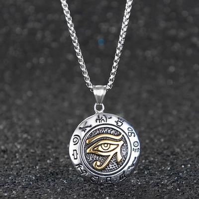 Stainless Steel Ancient Egypt Eye Of Horus Pendant Necklace Vintage Egyptian Pharaoh Amulet Rune Men'S Necklace Jewelry Gift