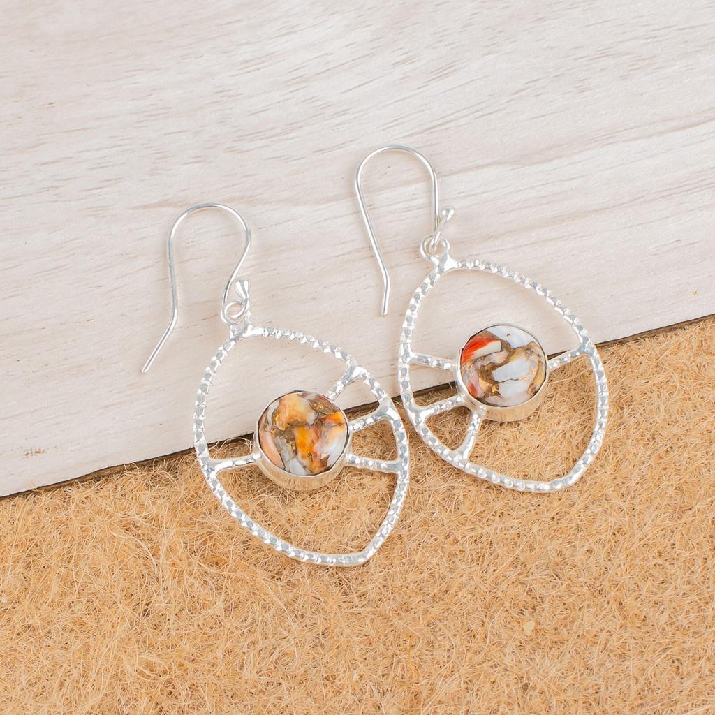 Orange Copper Turquoise Gemstone 925 Sterling Silver Jewelry Gift Earrings 2.00" EE-52-38