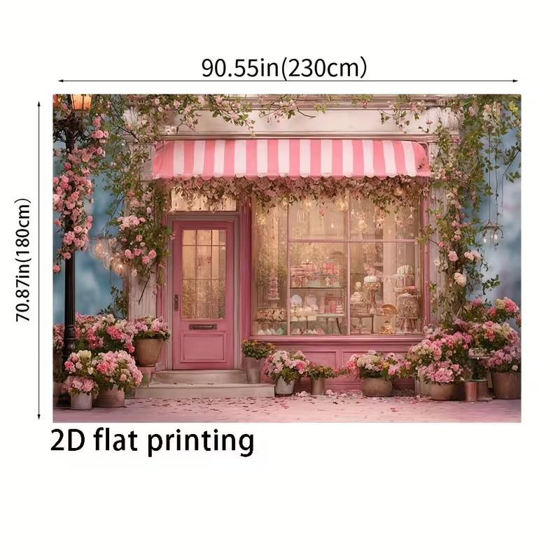 2D Sweet Pink Bakery Backdrop Floral Shop Birthday Party Photo Booth Background