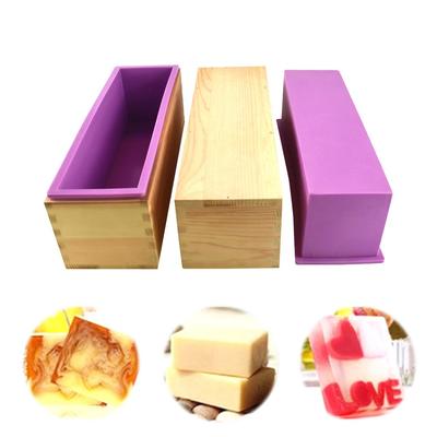 Rectangle Silicone Soap Mold with Wooden Box and Lid Toast Mold Homemade Loaf Mould  Bread