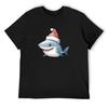 Festive Shark - Christmas Great White Shark T-Shirt Plain Anime Clothes Summer Top Rapper Graphic Tees Plain Black T Shirts Men