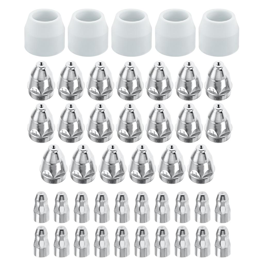 Mtsooning 45-Pack 1.1mm 40A Shield Cup Electrode Nozzle for P80 Air-Cooled Plasma Cutting Torch, Plasma Cutter Tig Welding Consumables, Torch Accessor