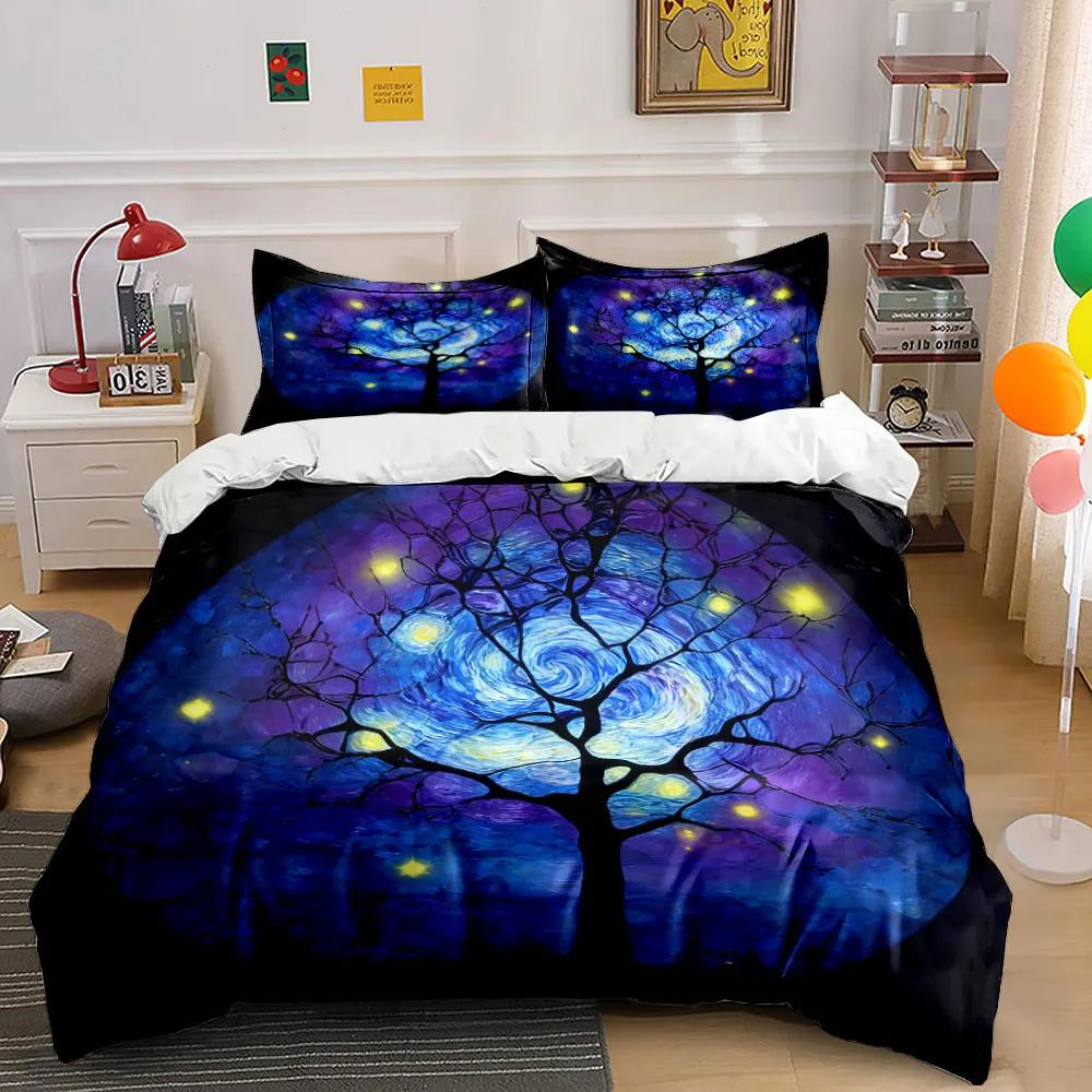 Starry Night Tree Decor Set Soft Comfortable Duvet Cover Bedding Set Included 1*Duvet Cover & 2*Pillowcases Gift