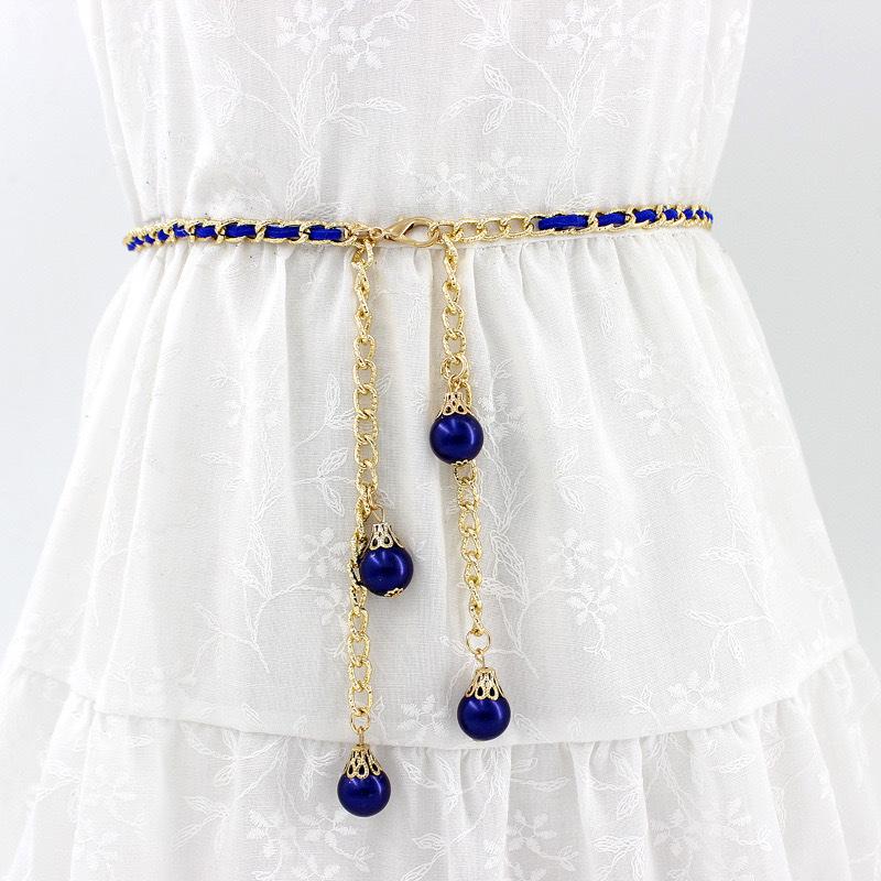 Pearl Thin Waist Chain Women's Decorative White Dress Belt Korean Version Simple and Fashionable Metal Belt Skirt Belt