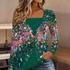 Tops for Women Floral Print Long Sleeve Fake Two‑Piece Top Fall Casual Slim Pullover Women's Long Sleeve Top
