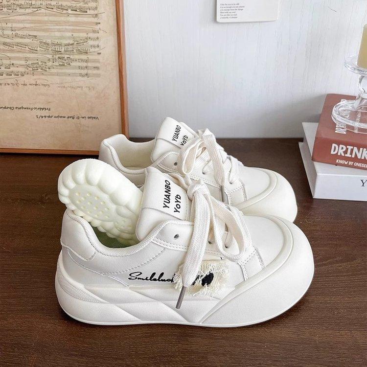 Women 2025 Spring New Star Thick Bottom Leather Vulcanize Shoe Platform Sports Shoe Casual Sneakers Women's Footwear