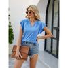 Solid Ruffle Hem Sleeve T-Shirt, Casual V Neck Short Sleeve Summer T-shirt, Women's Clothing