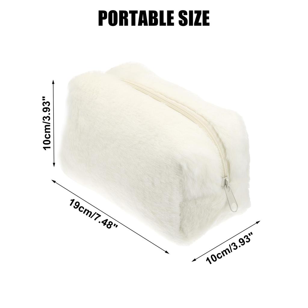 VOCOSTE Small Plush Makeup Soft Beauty Cosmetic Cute Travel Zipper Toiletry Multifunctional Organizer Pouch for White Bag, Bag, Bag, Women,