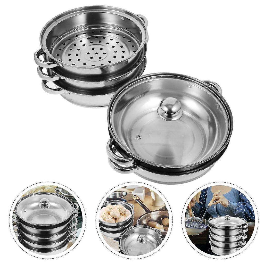 Edelstahl-Dampfgarer Multifunktionaler Kochtopf Praktischer Suppentopf Silber (5 Schichten)