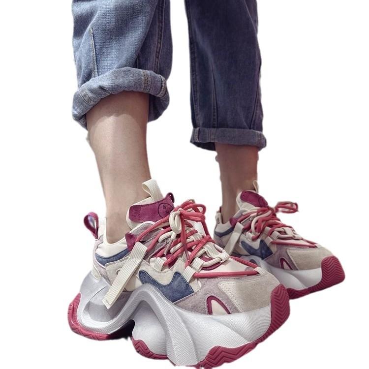 2025 spring new women's shoes genuine leather platform dad shoes Korean version heightening casual shoes trendy versatile breathable student shoes