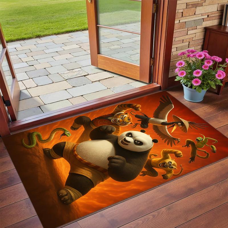 Anti‑Slip Crystal Velvet Floor Rug, Kung Fu Panda Design Carpet for Indoor Living Bedroom Home Decoration