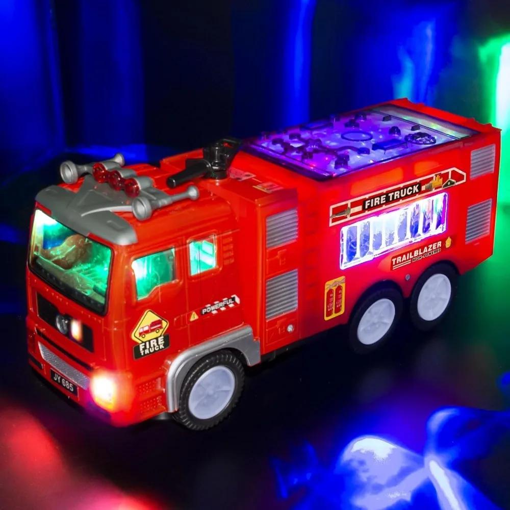 4D Truck Toys for Boys Girls Toddler Car Toys Fire Vehicle Toy with Sounds & Lights Firetruck Christmas Birthday Gift for Kids