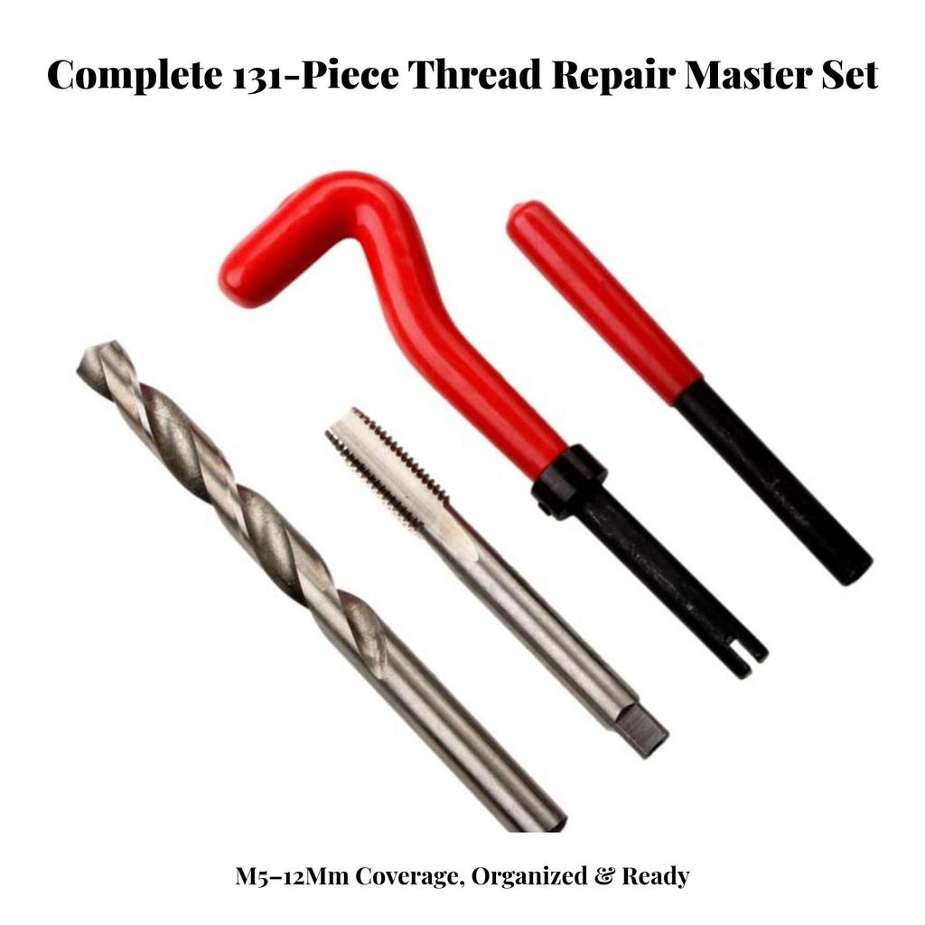 131 Pieces Thread Repair Kit Compact Rethreading Tool Set Sturdy for Workshop