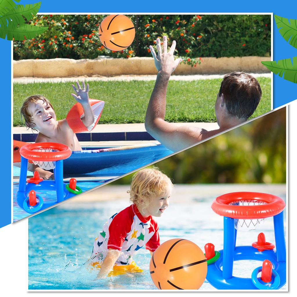 Children's Inflatable Basketball Hoop Swimming Pool Water Floating Objects Throwing Ring Basketball Hoop Toys Set for Swimming