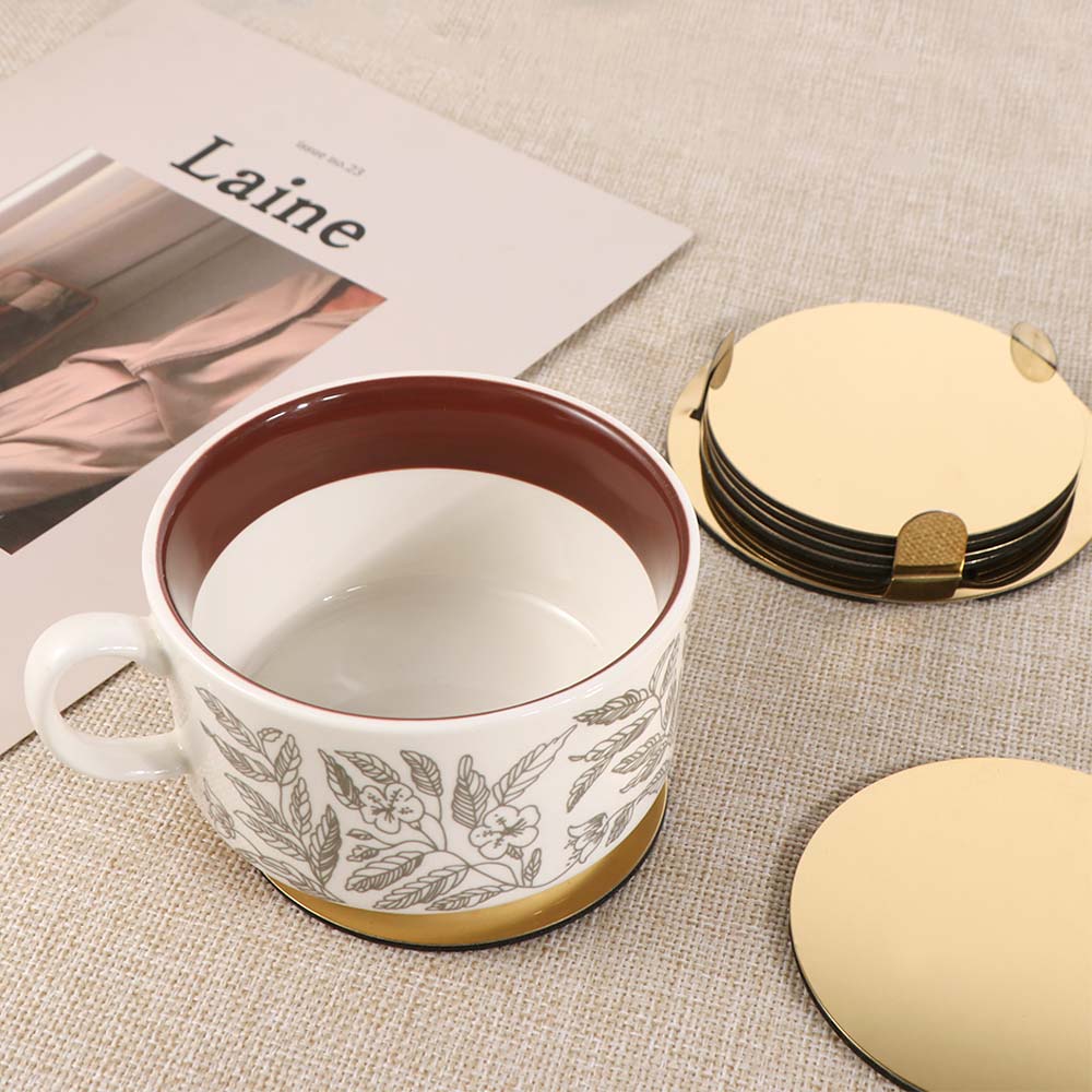 Mirror-like Gold Stainless Steel Coaster Set Round Drink Pad Kitchen Gadgets Mug Cushion  Tabletop