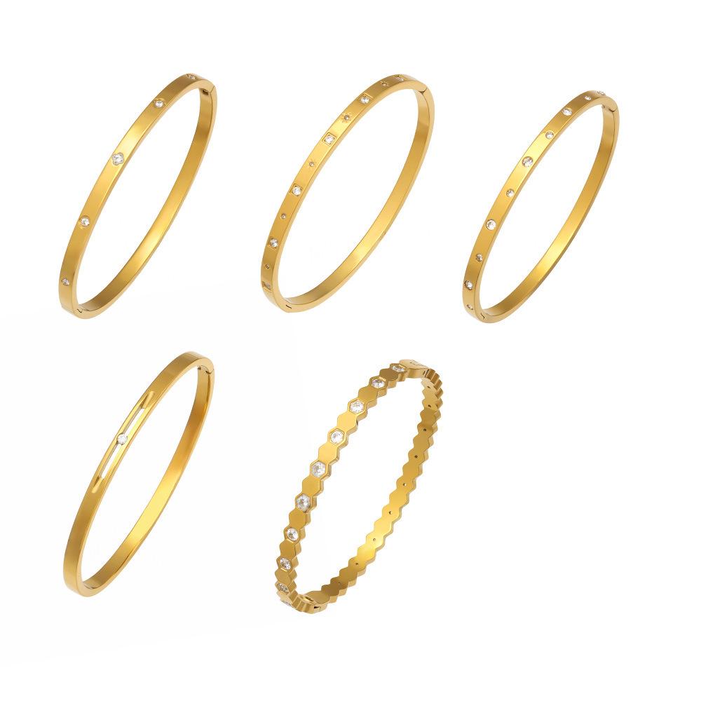 Stainless Steel Geometric Zirconia Bracelet - Chic European American Cross-Border Style Set