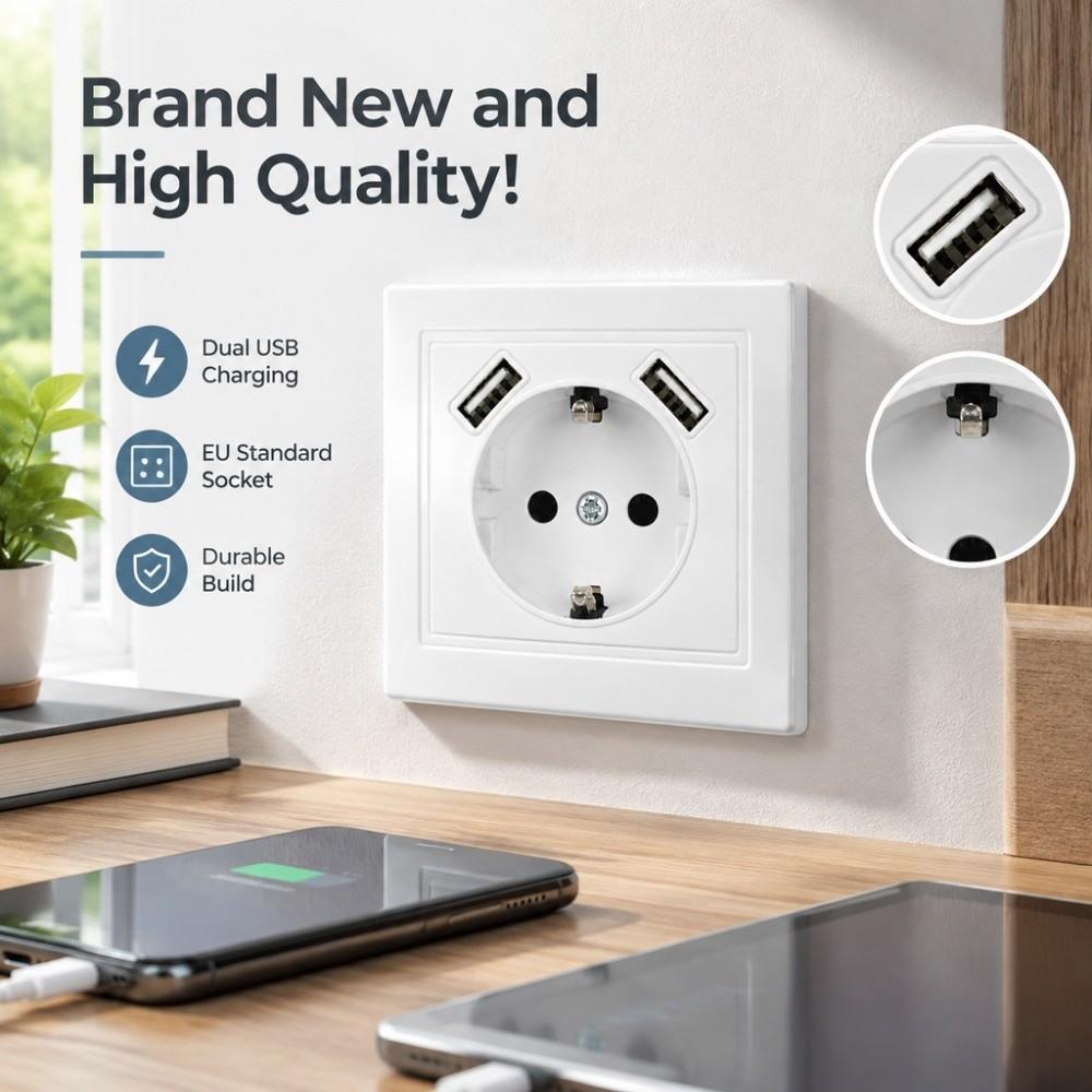 with 2 USB Schuko Socket with USB EU Standard USB Charger Power Socket Power Wall Outlet Home Use