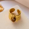 Retro Gold Color Irregular Metal Ring for Women Men Stainless Steel Natural Tiger Eye Opening Ring Aesthetic Dating Jewelry
