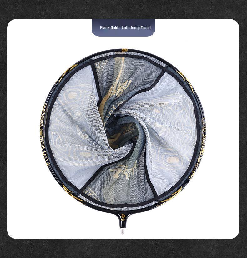 Black Pit Reinforced Quick-Dry Fishing Net: Anti-Jump & Anti-Hook Design with Integrated Ring.