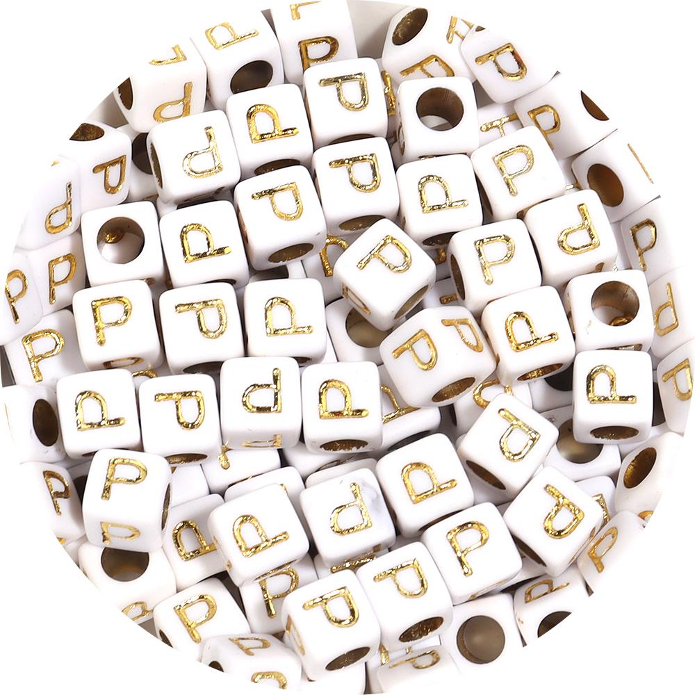 100pcs A-Z Acrylic Letter Square Beads Gold Color 6mm Large Hole Loose Bead for DIY Bracelet Necklace Jewelry Beaded Accessories