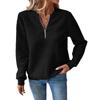 Damen Langarm V-Ausschnitt Reißverschluss Pullover Sweatshirt