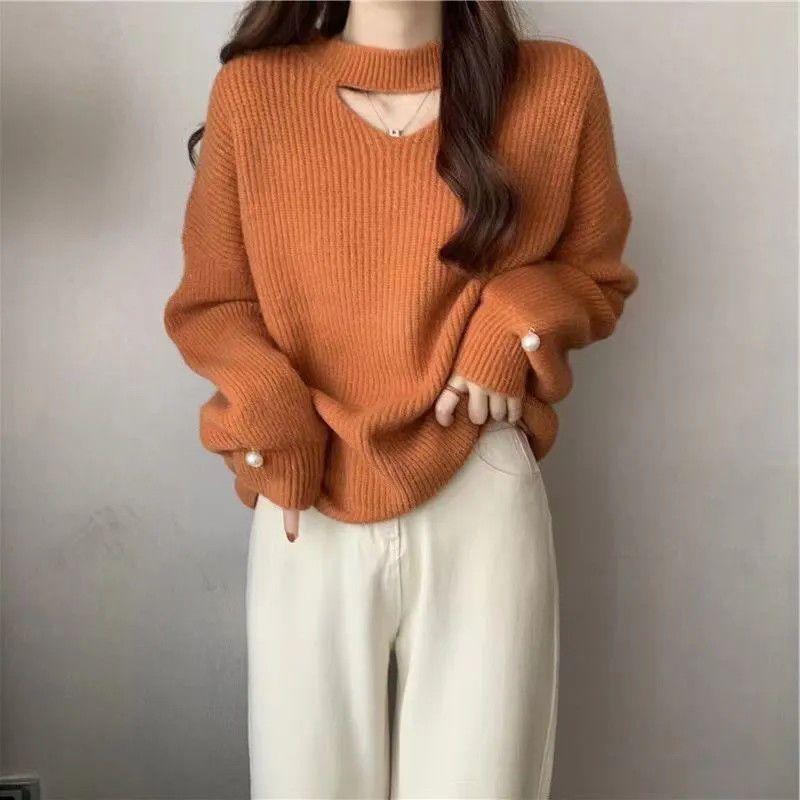 Dámský western pletený svetr s vyhloubenou klíční kostí odhalený svetr temperamentní svetr korejský svetr dámský