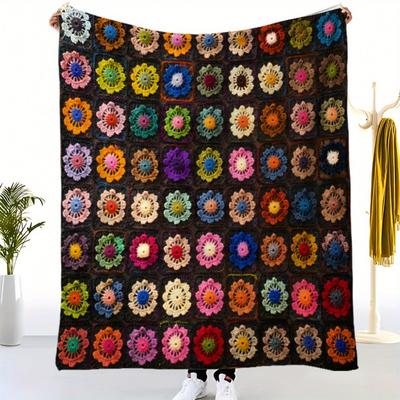 1PC Vintage Floral Crochet Blanket - Super Soft Flannel Four Seasons Sofa, Bed and Home Decor Shawl, Luxurious and Comfortable G