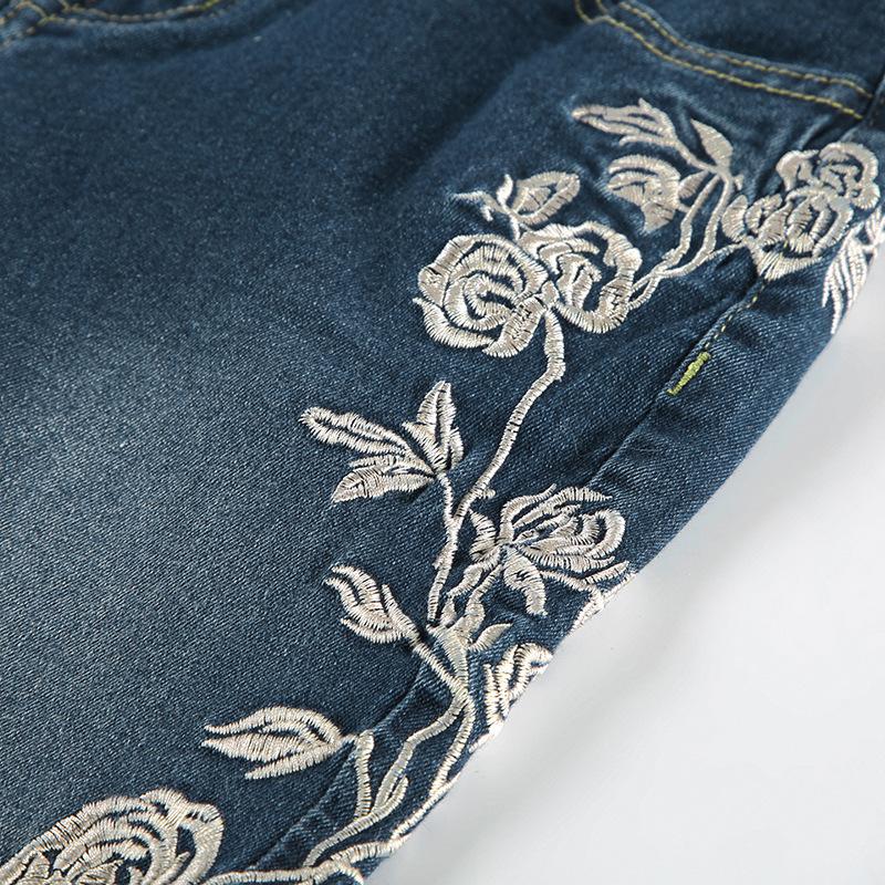 Plant Printed Embroidery Y2K Flare Jeans Women Vintage Skinny Boot Cut Trousers Fashion Street 2000s Denim Pants Fall