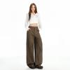 Women's Winter Brown Coffee Wide-Leg Jeans: Relaxed, Floor-Length, Slimming Fit
