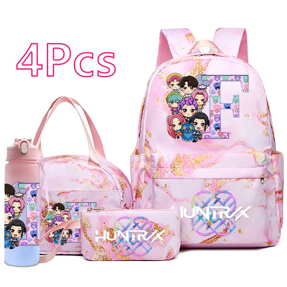 4Pcs/set Anime K-Pop Printed Backpack Handbag Pencil Case 750Ml Water Bottler for Teenager Boy Girl Schoolbag Large Capacity Bookbag Kid Gift Mochila