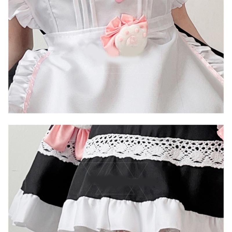 Sweet Maid Outfit Women Anime Maid Costume Fancy Dress Cosplays Costume Maid Dress with Sock Headwear Apron Bustel