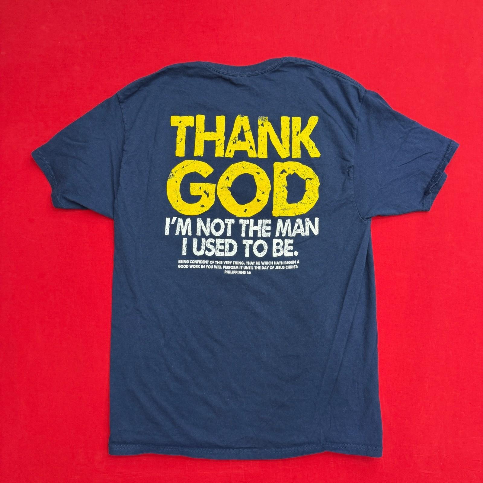 Hanes Mens Large Navy Blue Christian Graphic T-Shirt Philippians 1:6 Thank God S