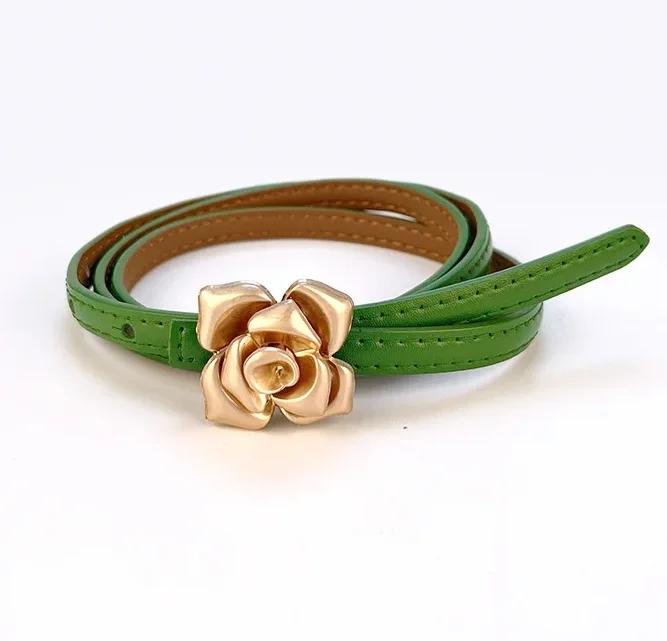 1.0cm New Unique Rose Genuine Leather Gold Belt Women Fashion Cowskin Flower Thin Belts Female Jeans Dress Waistband
