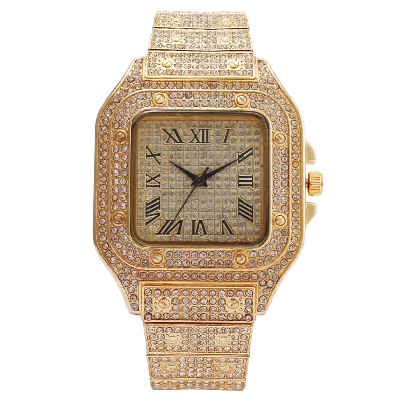 Hot Sale Fashion Square Diamond Full Diamond Roman Graded Scale Ladies Watch Women's Watch Quartz Watch Silver Gold