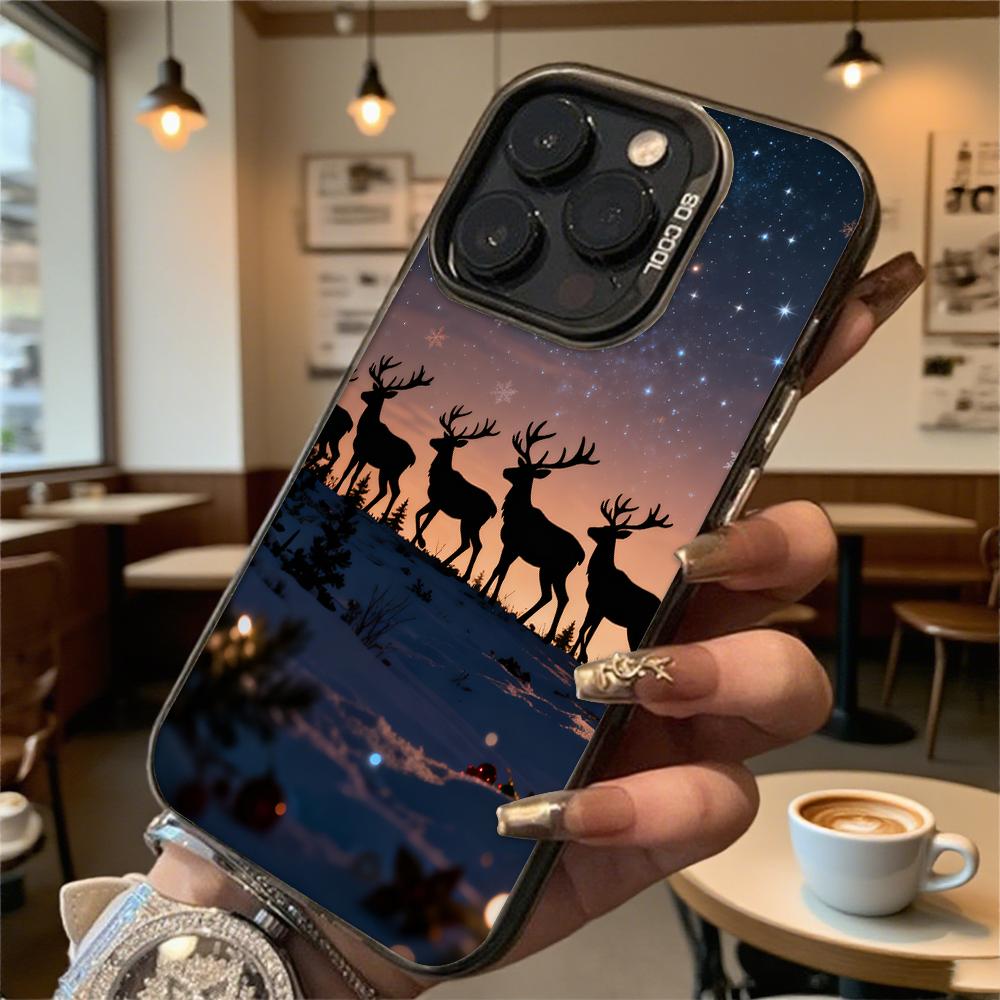 Christmas Reindeer Under Sky Hard Phone Case for Iphone 16 15 14 13 12 11 Pro Max Mini Shockproof Anti-Scratch Protective Cover