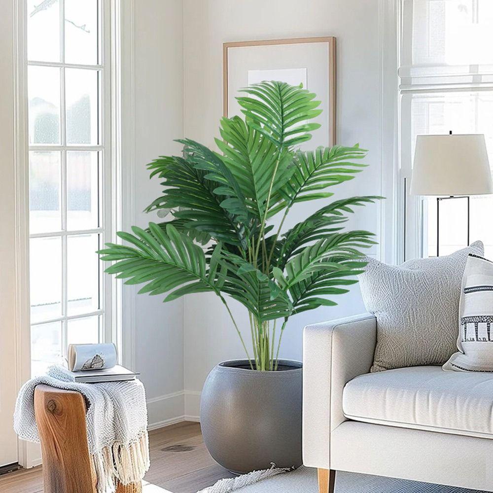 Palm Tree Artificial Plant Leaves Vibrant Green Lifelike Plant Tabletop Decoration