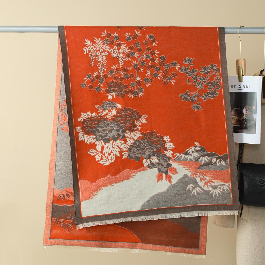 Double-Sided Women's Winter Ink Painting Snood: Imitation Cashmere Scarf for Air-Conditioned Rooms.