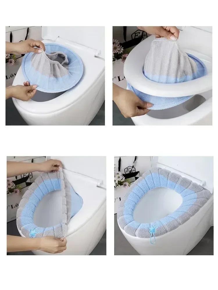 Winter Bathroom Cushion Warm Toilet Seat Cover Mat Toilet Pad with Handle Thicker Soft Washable Closestool Warmer Accessories