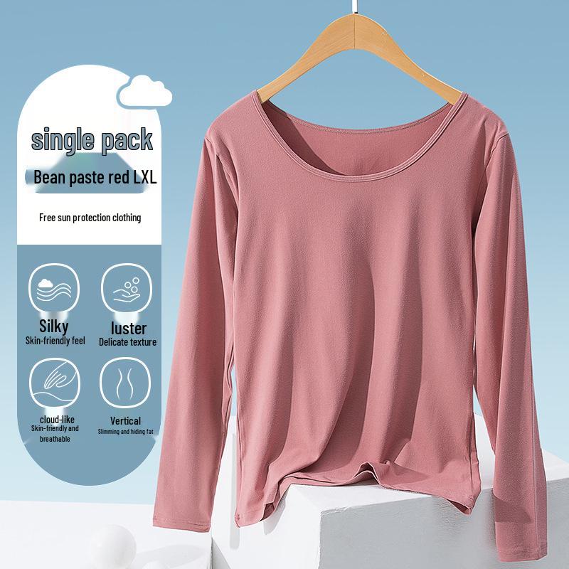 

Женский топ с длинным рукавом, круглым вырезом и маской - Теплый однотонный для осени и зимы L