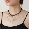 French Black Crystal Beaded Tassel Chain Necklace Personalized Design Versatile Love Necklace
