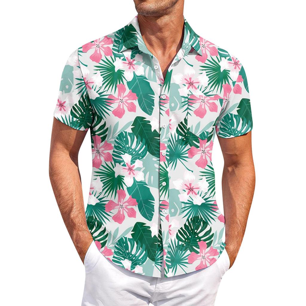 Men's Vintage Button Down Bowling Shirts Short Sleeve Summer Beach Shirt