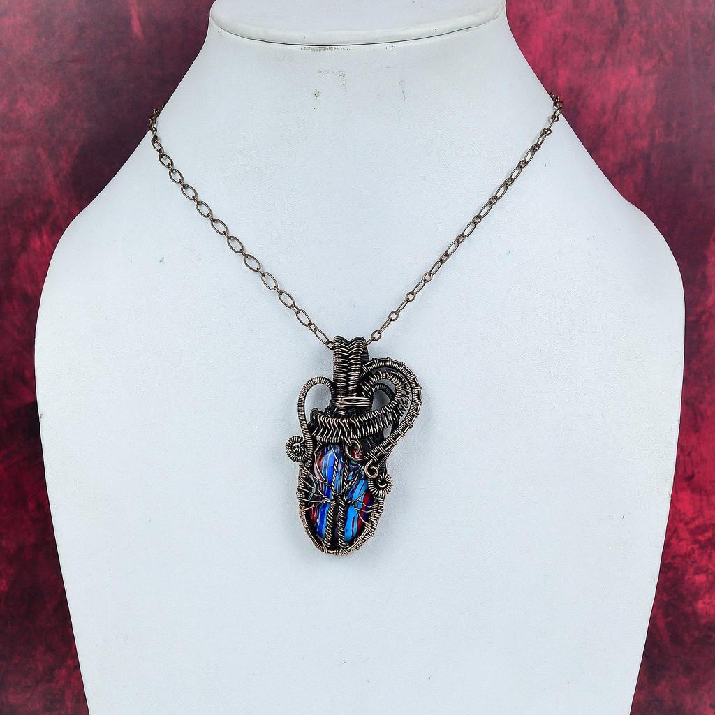 Tree of life rainbow calsilica pendant copper wire wrapped pendant handmade gemstone jewelry designer pendant copper jewelry gifts for women