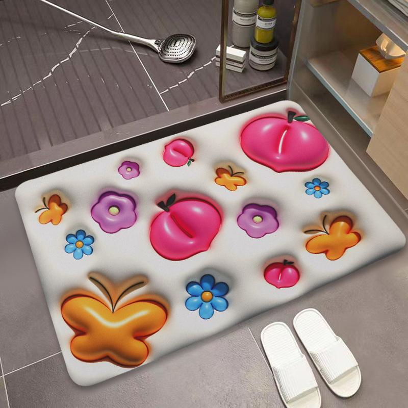 Cartoon Strawberry Bear Toilet Toilet Non-slip Foot Mat Diatom Mud Floor Mat 3D Three-dimensional Expansion Soft Mat Door Mat