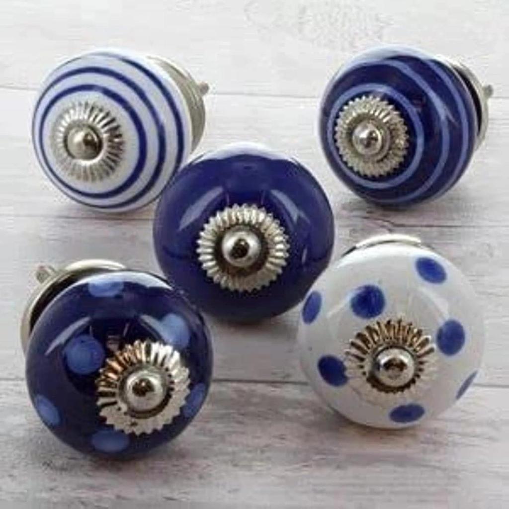 Ceramic Knobs World Door knobs for Drawers Vintage Handmade Blue Mandala Cabinet Handle for Kitchen Wardrobe Furniture (Blue, Pack of 20)