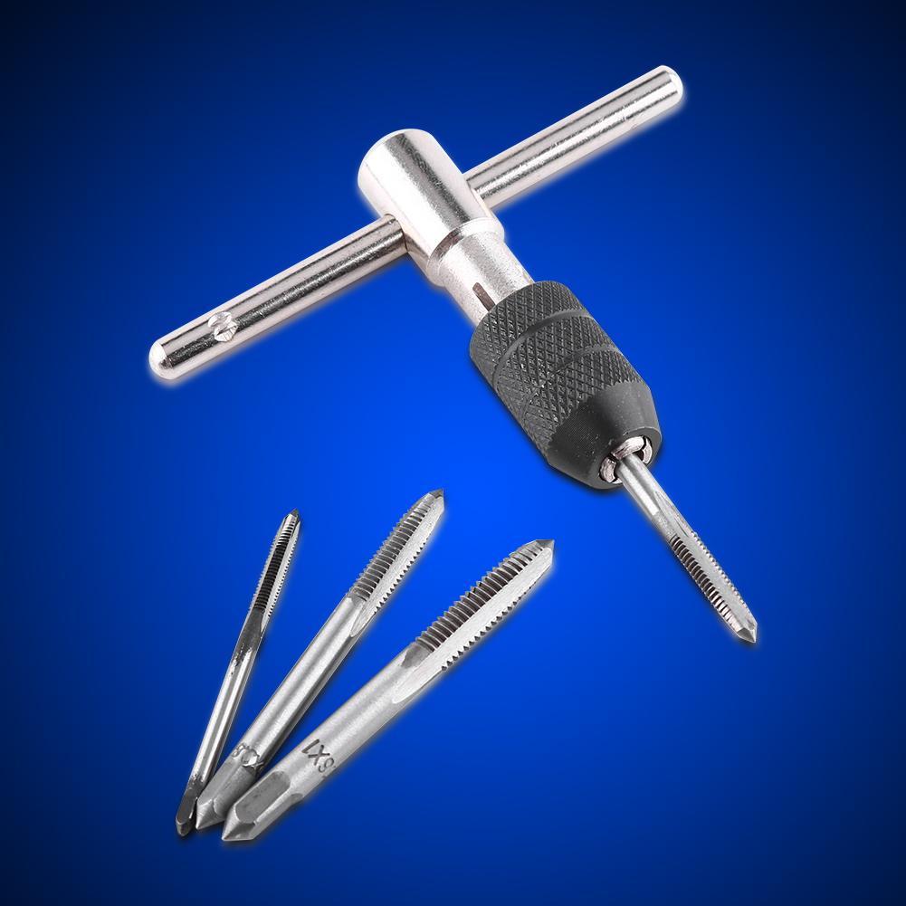 Buy Hand Screw Thread Tap Wrench Handle With 4pcs Straight Flute Taps M3/M4/M5/M6 at affordable
