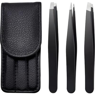 Stainless Steel Eyebrow Tweezers Set, Precision Slant Tip for Facial Hair & Splinter Removal, Grooming Kit for Men Women