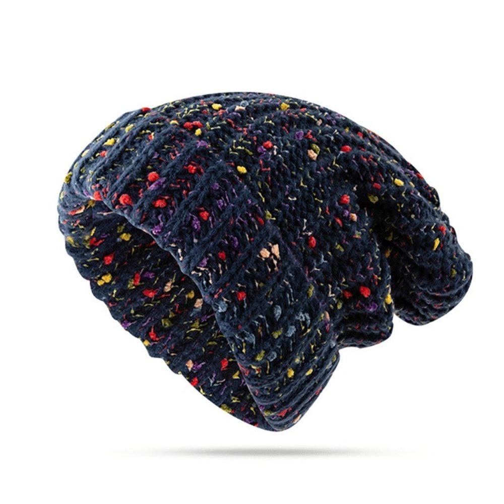 Keep Warm Beanie Hat Mixed Color Ear Protection Hat Trendy Knitted Hat  for Autumn & Winter